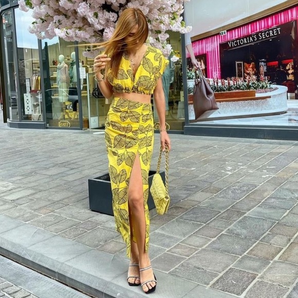 NWT Zara 2 Piece Printed Linen Blend Top & Skirt - Picture 4 of 7